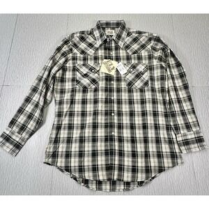 ELY Cattleman Cowboy Shirt Mens L Black Plaid Pearl Snap Western Long Sleeve NWT